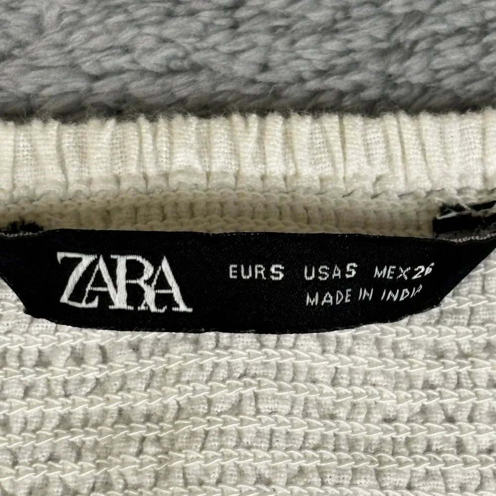 Zara White Eyelet Embroidered Linen Blend Puff Sleeve Crop Top Small